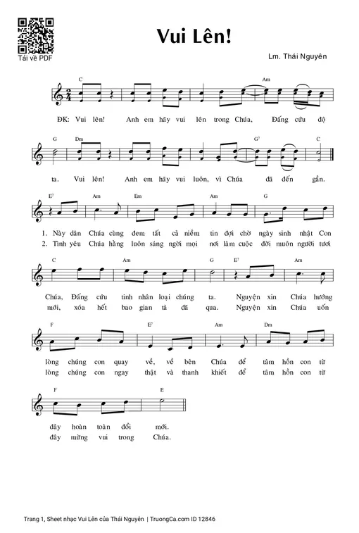 Sheet nhạc PDF bài Vui Lên - Thái Nguyên
