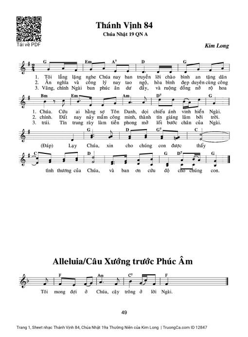 Sheet nhạc PDF bài Thánh Vịnh 84, Chúa Nhật 19a Thường Niên