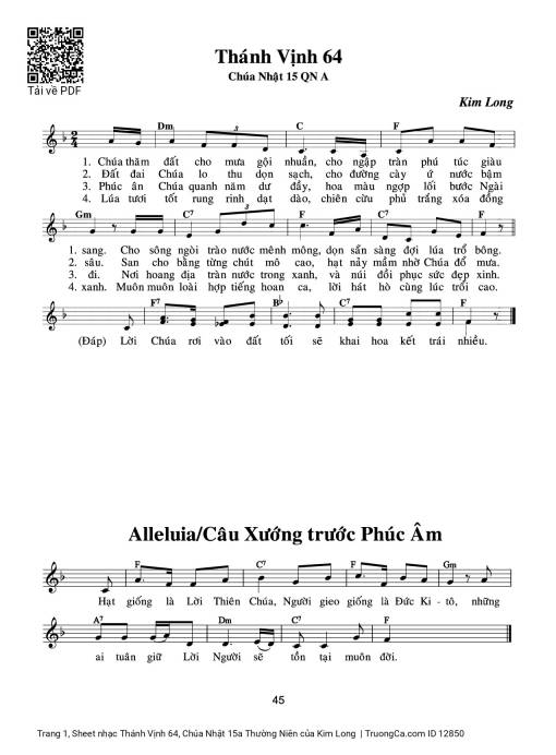Thánh Vịnh 64, Chúa Nhật 15a Thường Niên