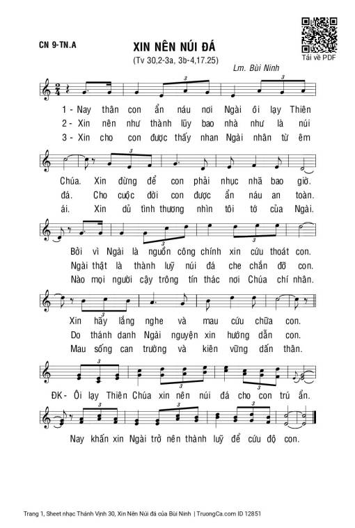 Sheet nhạc PDF bài Thánh Vịnh 30, Xin Nên Núi đá