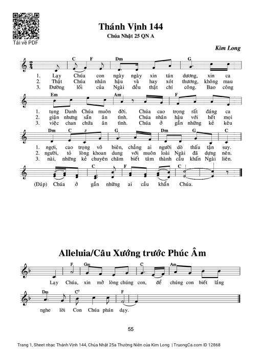 Sheet nhạc PDF bài Thánh Vịnh 144, Chúa Nhật 25a Thường Niên