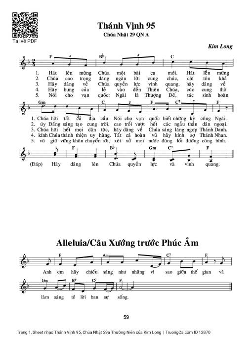 Sheet nhạc PDF bài Thánh Vịnh 95, Chúa Nhật 29a Thường Niên