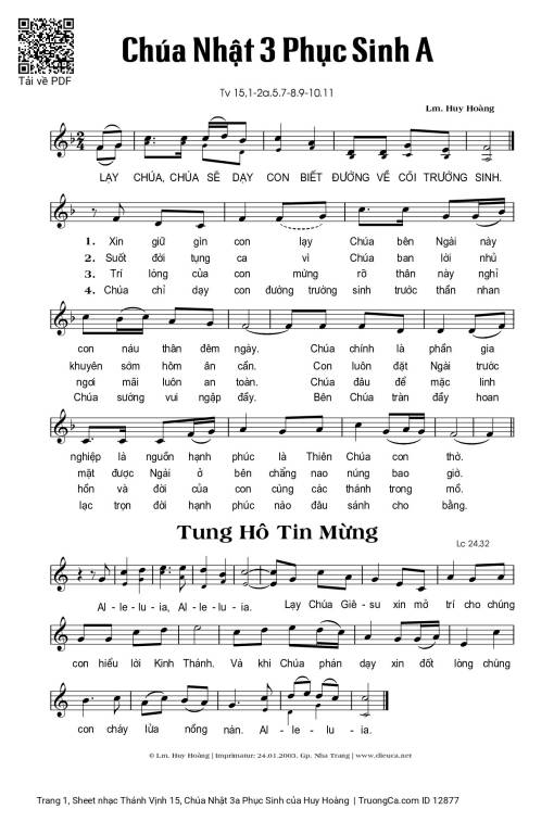 Thánh Vịnh 15, Chúa Nhật 3a Phục Sinh