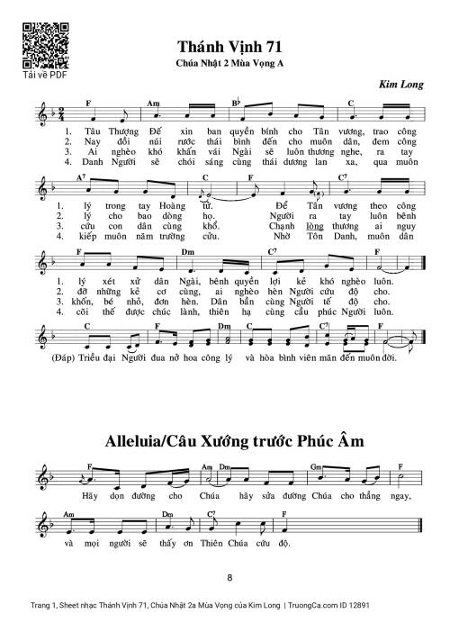 Sheet nhạc PDF bài Thánh Vịnh 71, Chúa Nhật 2a Mùa Vọng