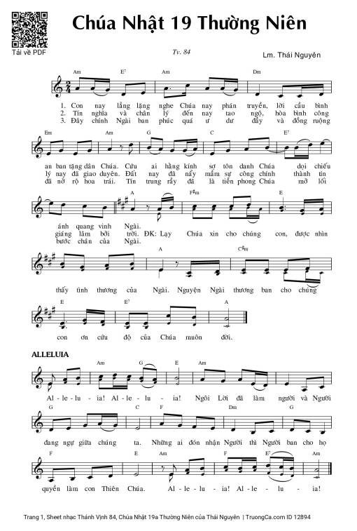 Sheet nhạc PDF bài Thánh Vịnh 84, Chúa Nhật 19a Thường Niên