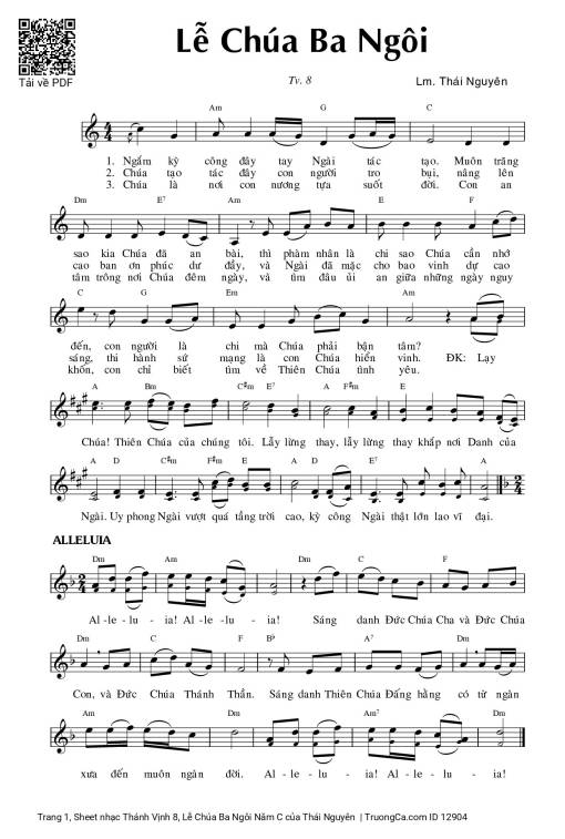 Sheet nhạc PDF bài Thánh Vịnh 8, Lễ Chúa Ba Ngôi Năm C
