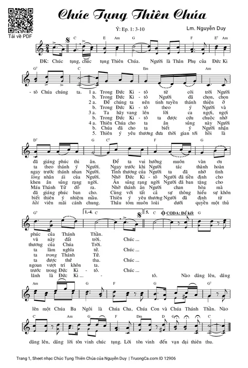 Sheet nhạc PDF bài Chúc Tụng Thiên Chúa