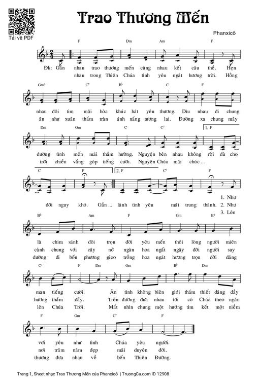 Sheet nhạc PDF bài Trao Thương Mến
