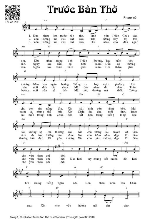 Sheet nhạc PDF bài Trước Bàn Thờ