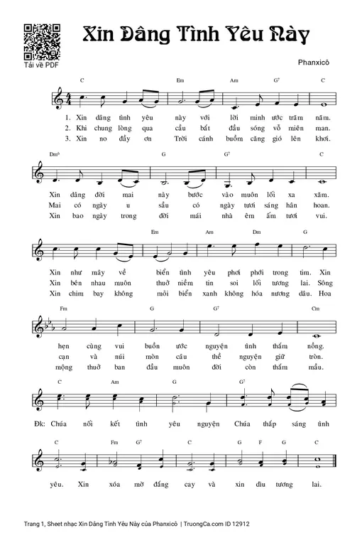 Sheet nhạc PDF bài Xin Dâng Tình Yêu Này