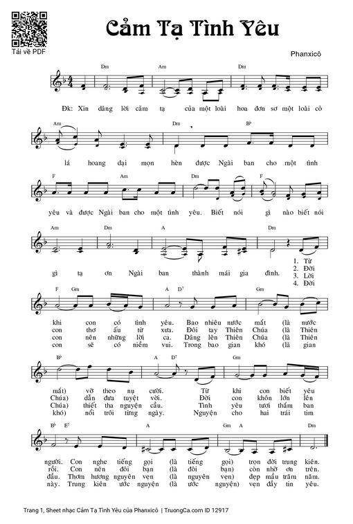 Sheet nhạc PDF bài Cảm Tạ Tình Yêu