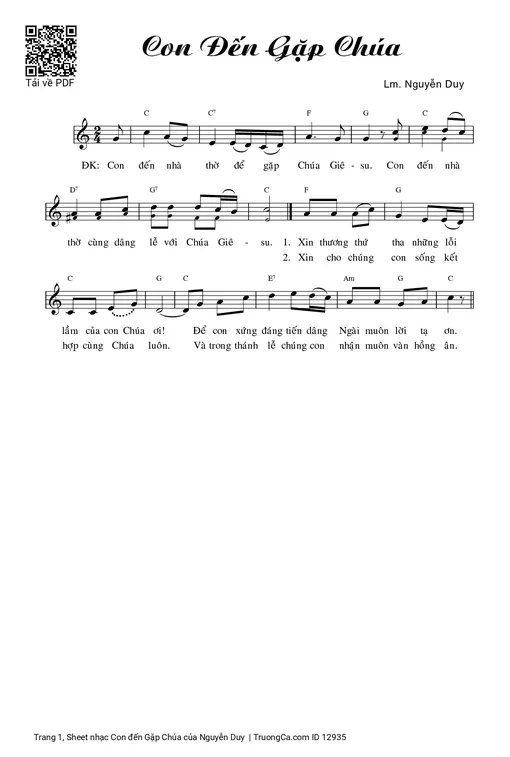 Sheet nhạc PDF bài Con đến Gặp Chúa