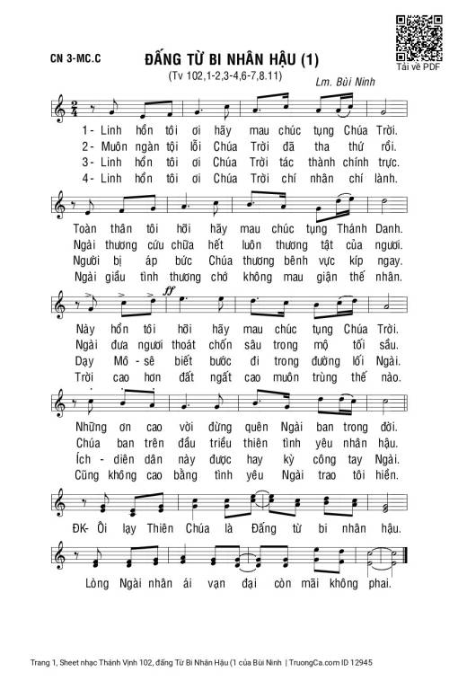 Sheet nhạc PDF bài Thánh Vịnh 102, đấng Từ Bi Nhân Hậu (1