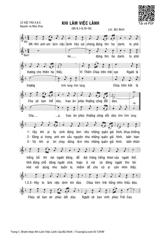 Sheet nhạc PDF bài Khi Làm Việc Lành