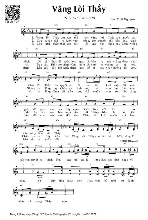 Sheet nhạc PDF bài Vâng Lời Thầy