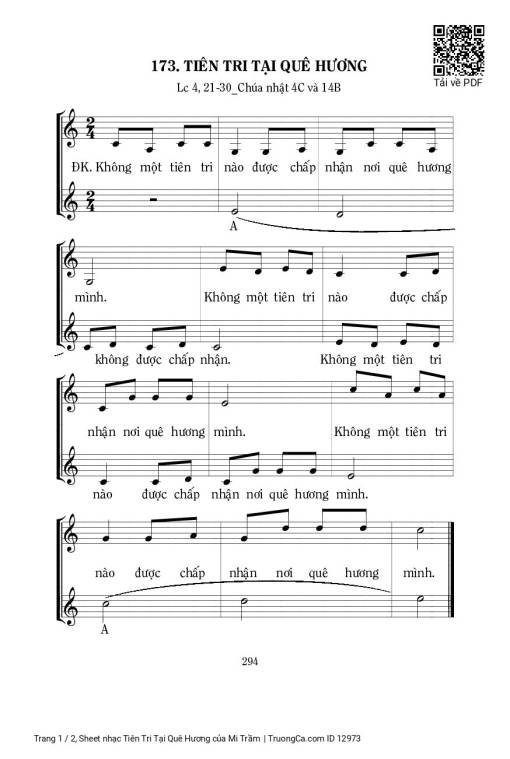 Sheet nhạc PDF bài Tiên Tri Tại Quê Hương