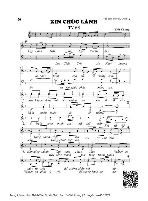 Sheet nhạc PDF bài Thánh Vịnh 66, Xin Chúc Lành