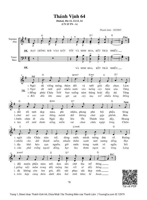 Thánh Vịnh 64, Chúa Nhật 15a Thường Niên