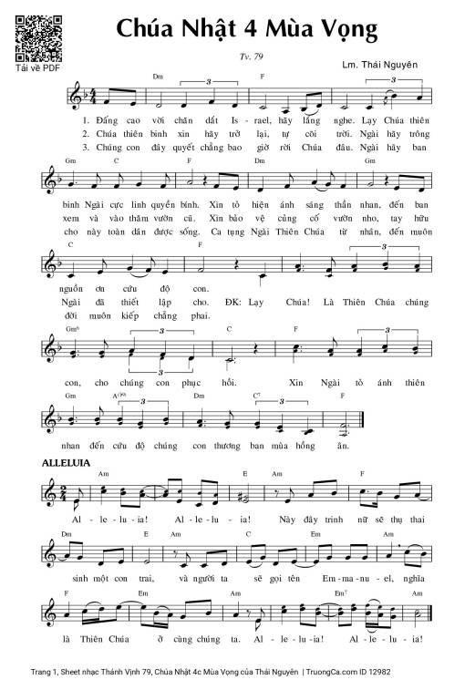 Sheet nhạc PDF bài Thánh Vịnh 79, Chúa Nhật 4c Mùa Vọng