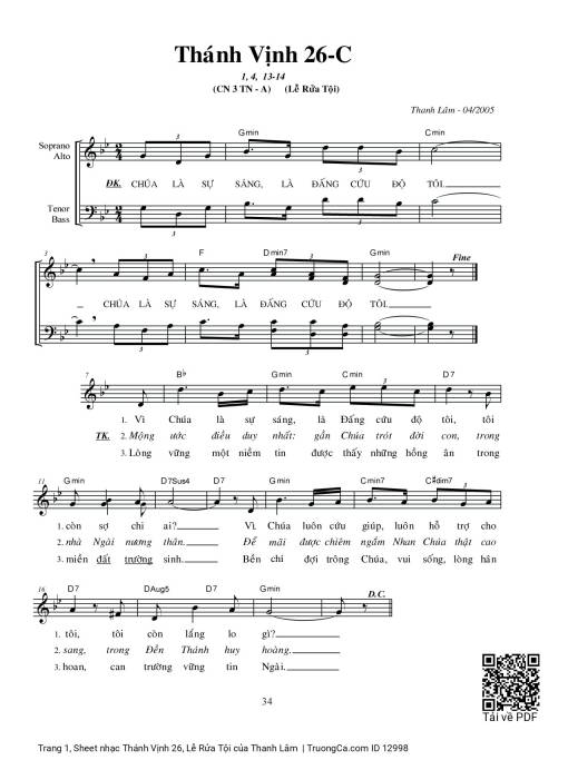 Sheet nhạc PDF bài Thánh Vịnh 26, Lễ Rửa Tội