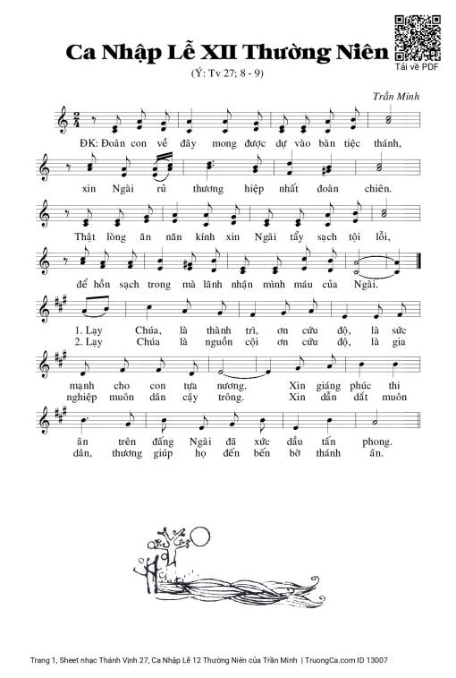 Sheet nhạc PDF bài Thánh Vịnh 27, Ca Nhập Lễ 12 Thường Niên
