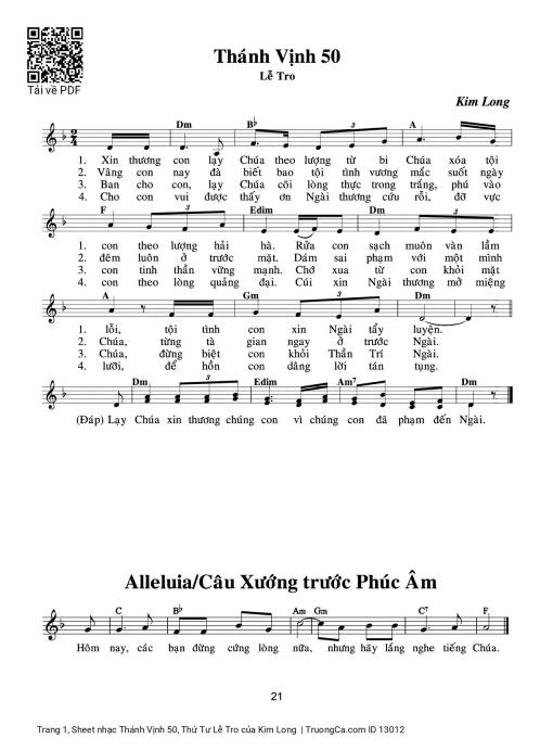 Sheet nhạc PDF bài Thánh Vịnh 50, Thứ Tư Lễ Tro