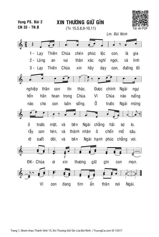 Thánh Vịnh 15, Xin Thương Giữ Gìn