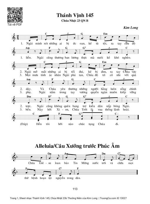 Sheet nhạc PDF bài Thánh Vịnh 145, Chúa Nhật 23b Thường Niên