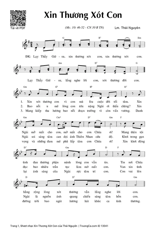 Sheet nhạc PDF bài Xin Thương Xót Con