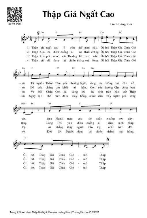 Sheet nhạc PDF bài Thập Giá Ngất Cao