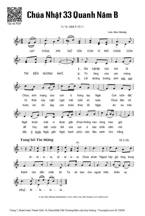 Thánh Vịnh 15, Chúa Nhật 33b Thường Niên