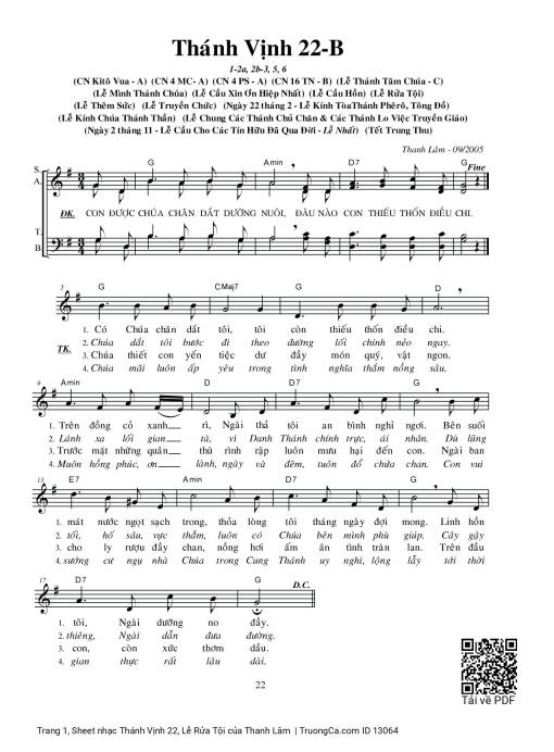 Sheet nhạc PDF bài Thánh Vịnh 22, Lễ Rửa Tội