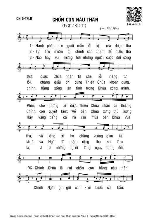 Sheet nhạc PDF bài Thánh Vịnh 31, Chốn Con Náu Thân