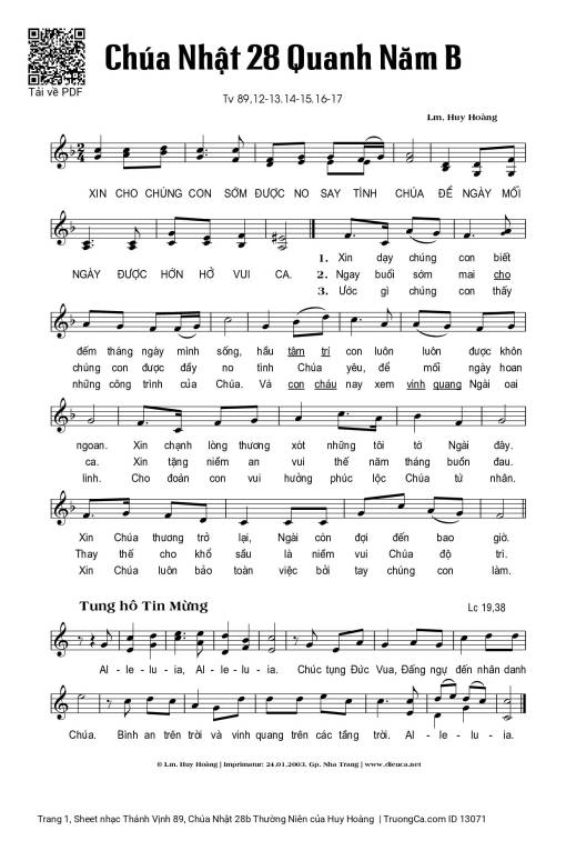 Sheet nhạc PDF bài Thánh Vịnh 89, Chúa Nhật 28b Thường Niên