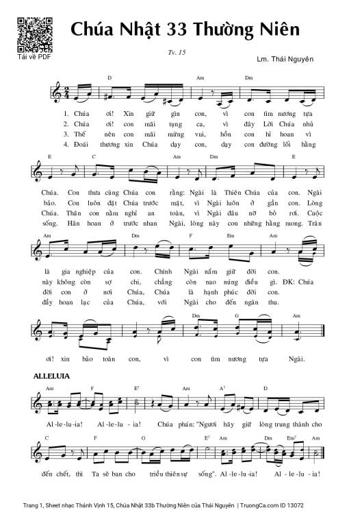 Sheet nhạc PDF bài Thánh Vịnh 15, Chúa Nhật 33b Thường Niên