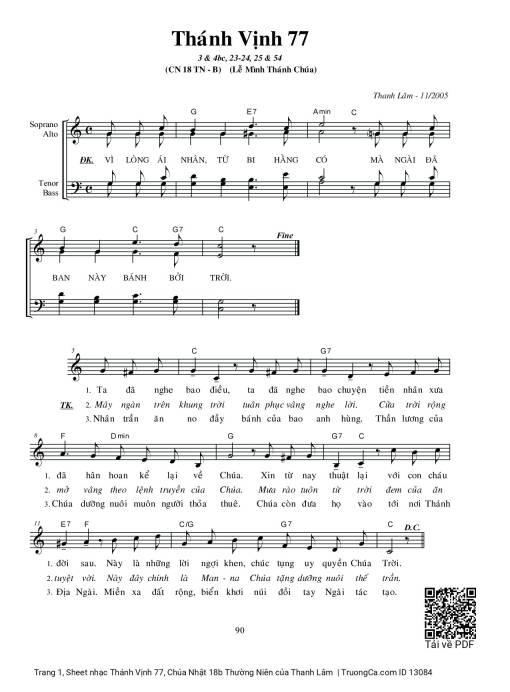 Thánh Vịnh 77, Chúa Nhật 18b Thường Niên