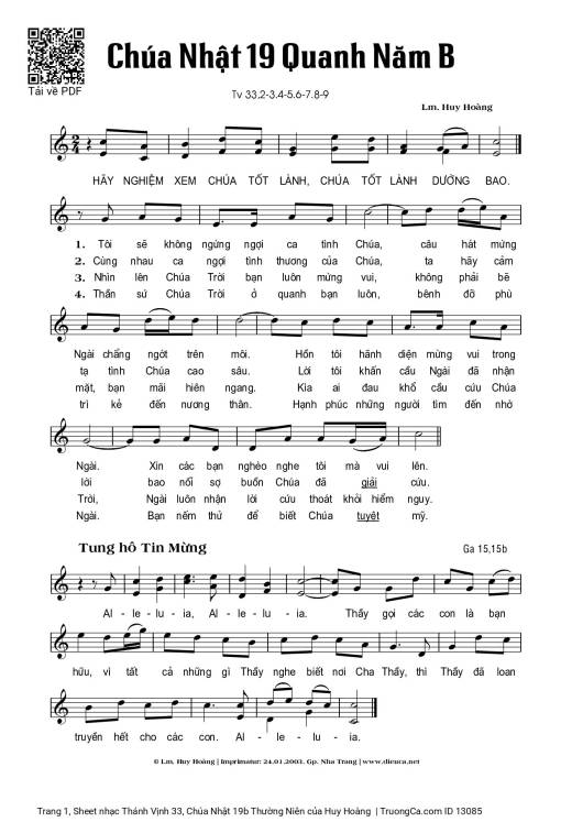 Thánh Vịnh 33, Chúa Nhật 19b Thường Niên