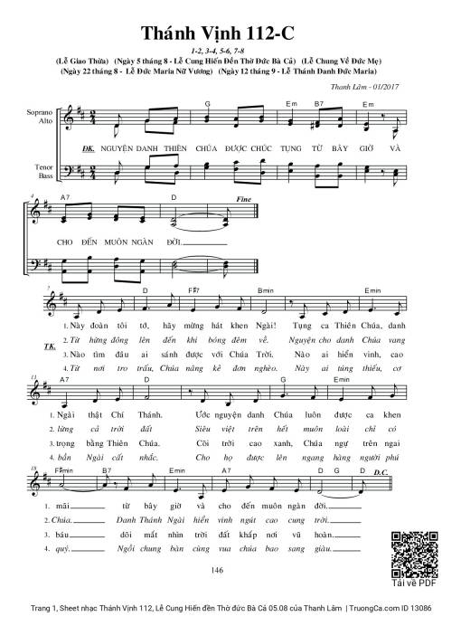 Sheet nhạc PDF bài Thánh Vịnh 112, Lễ Cung Hiến đền Thờ đức Bà Cả 05.08