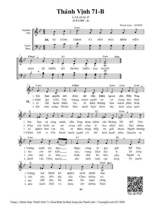 Thánh Vịnh 71, Chúa Nhật 2a Mùa Vọng