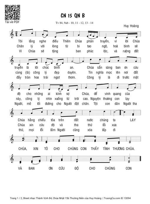 Sheet nhạc PDF bài Thánh Vịnh 84, Chúa Nhật 15b Thường Niên