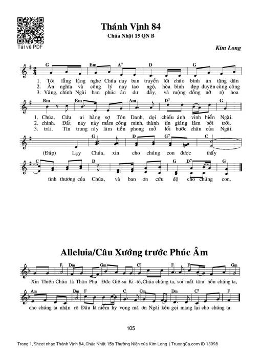 Sheet nhạc PDF bài Thánh Vịnh 84, Chúa Nhật 15b Thường Niên