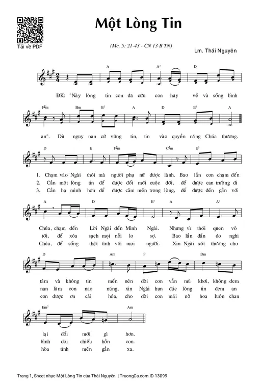 Sheet nhạc PDF bài Một Lòng Tin