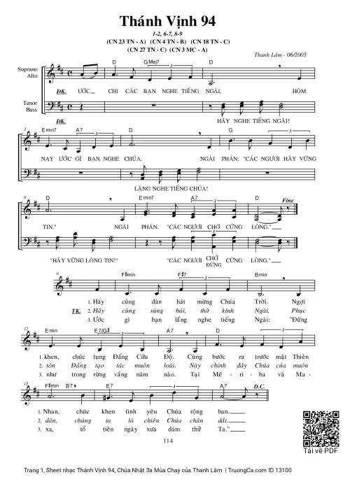 Thánh Vịnh 94, Chúa Nhật 3a Mùa Chay