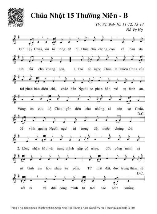 Sheet nhạc PDF bài Thánh Vịnh 84, Chúa Nhật 15b Thường Niên