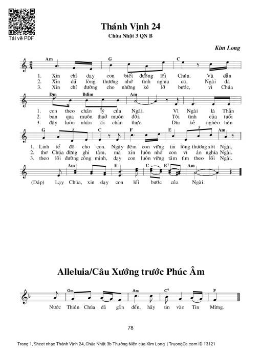 Sheet nhạc PDF bài Thánh Vịnh 24, Chúa Nhật 3b Thường Niên