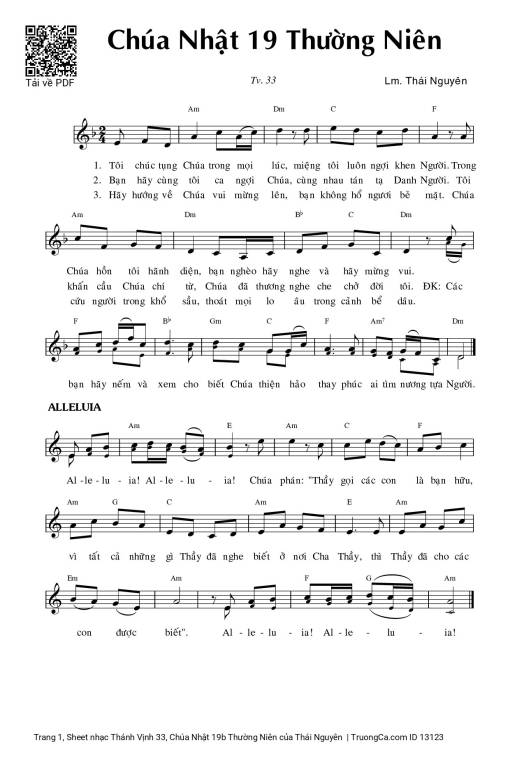 Sheet nhạc PDF bài Thánh Vịnh 33, Chúa Nhật 19b Thường Niên