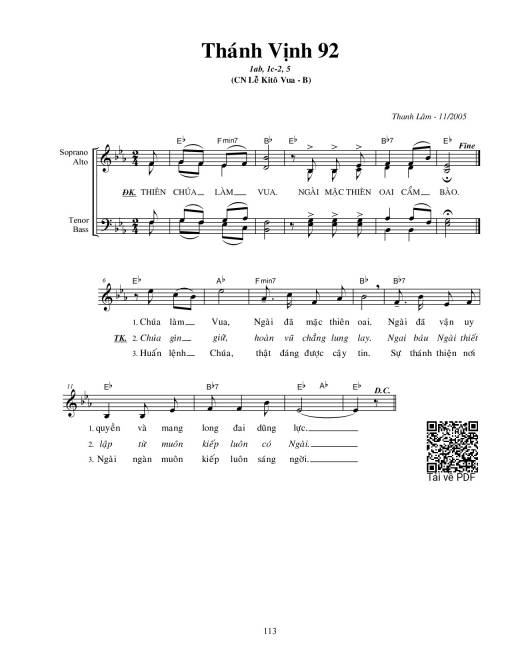 Sheet nhạc PDF bài Thánh Vịnh 92, Chúa Nhật Lễ Kitô Vua - Năm B