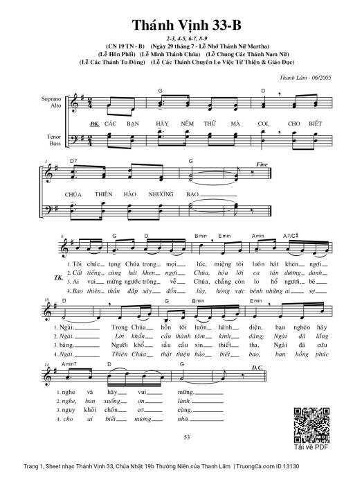 Thánh Vịnh 33, Chúa Nhật 19b Thường Niên