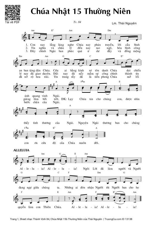 Sheet nhạc PDF bài Thánh Vịnh 84, Chúa Nhật 15b Thường Niên