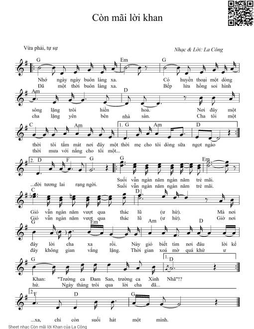 Sheet nhạc PDF bài Còn mãi lời Khan